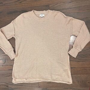 Aerie Oversized Sweater Split Hem Cotton Blend Tan Small | Loungewear Boho Arts